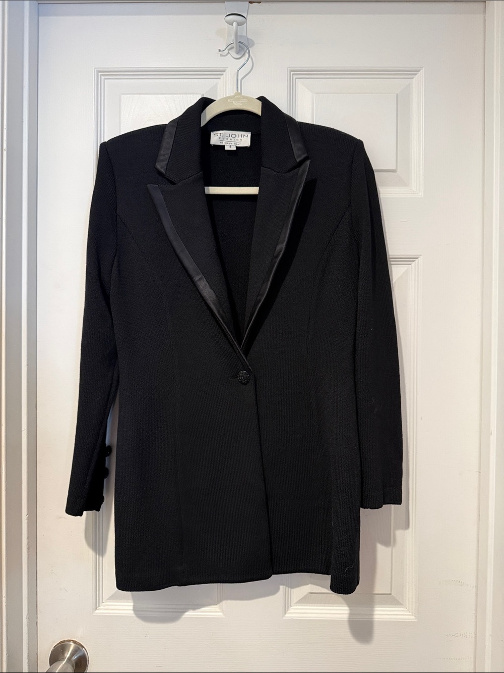 St. John Black Satin-Trim Blazer Jacket
